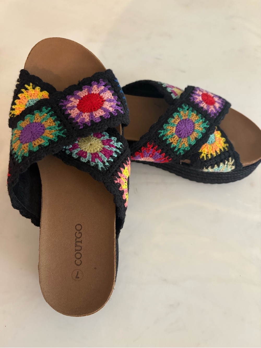 Multicolor Crochet Crossband Slide Sandals